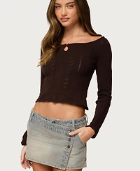 Edikted Women's Khari Keyhole Pointelle Knit Top