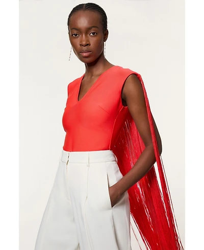 Karen Millen Women's Bandage Knit Long Tassel Cape Top