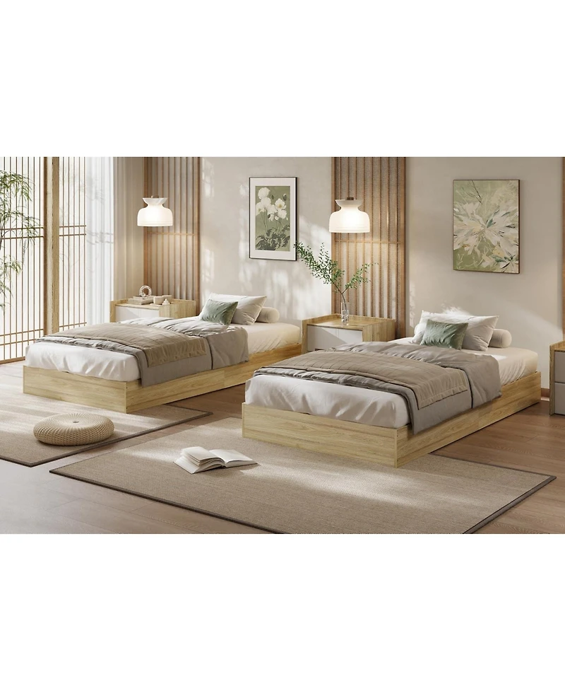 gaomon Wood Platform Bed Frame, Wooden Frame Without Headboard, Slat Support, No Box Spring Needed