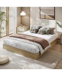 gaomon Wood Platform Bed Frame, Wooden Frame Without Headboard, Slat Support, No Box Spring Needed
