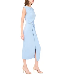 Msk Women's Sleeveless Boat-Neck Ponte-Knot Wrap Midi Dress