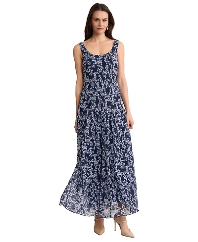 Jones New York Petite Multi-Tier Yoryu Printed Scoop Neck Maxi Dress