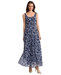 Jones New York Petite Multi-Tier Yoryu Printed Scoop Neck Maxi Dress