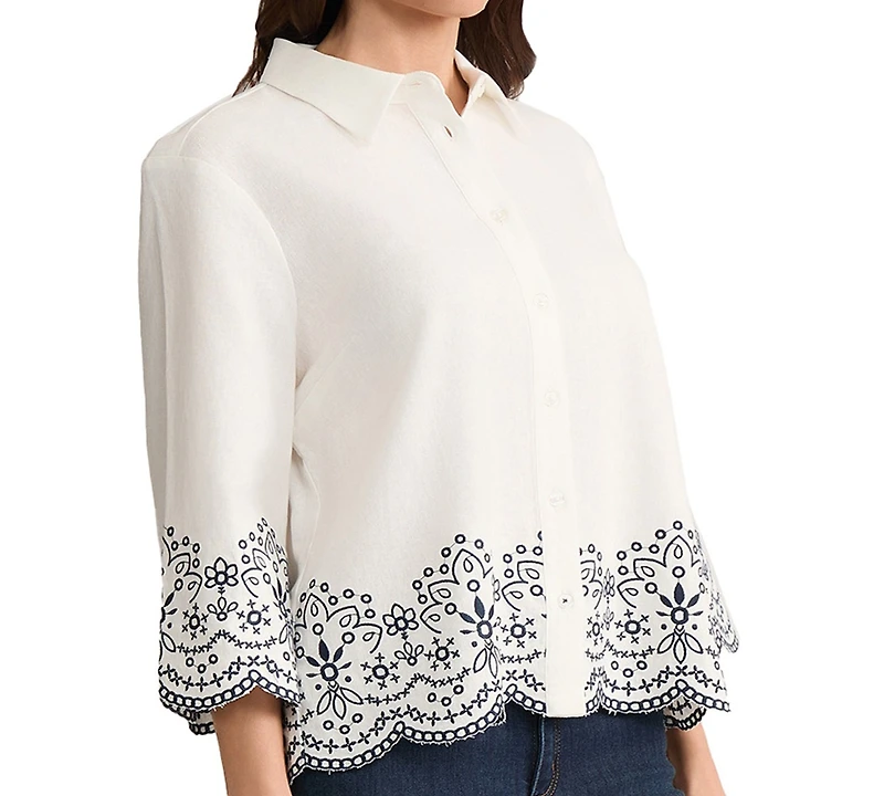 Jones New York Petite Collared Button Front Top