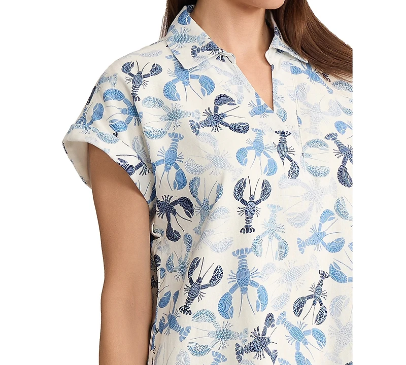 Jones New York Petite Short-Sleeve Collared V-Neck Printed Dress