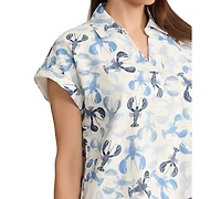 Jones New York Petite Short-Sleeve Collared V-Neck Printed Dress