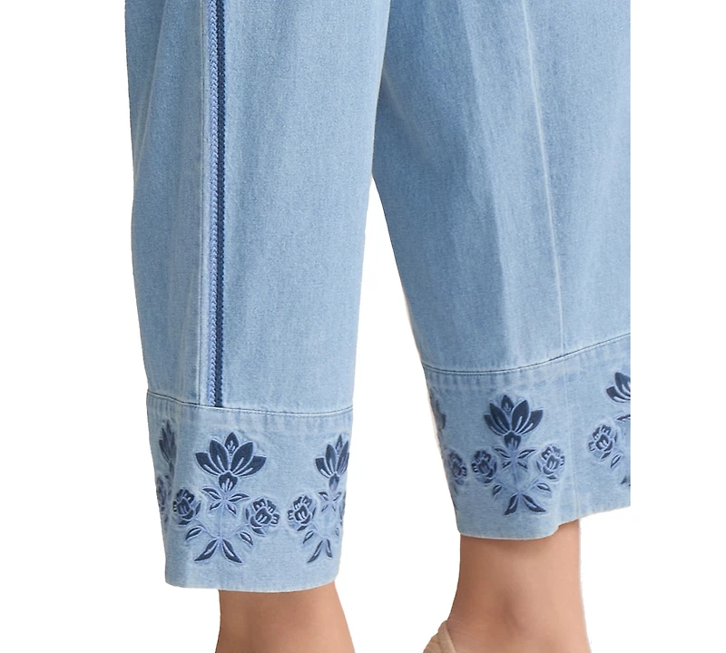 Jones New York Petite Mid-Rise Wide Leg Embroidered Pants