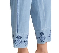 Jones New York Petite Mid-Rise Wide Leg Embroidered Pants