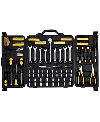 Mecale 221-Piece Mechanics Tool Set, 1/4" & 3/8" Drive Sae & Metric Sockets, Bits, Wrenches, Ratchet, Accessories, Plastic Case