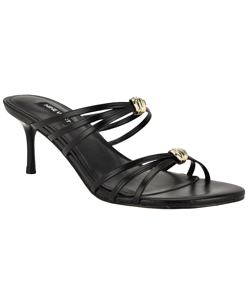 Nine West Women's Grece Strappy Slip-On Kitten Heel Dress Sandals