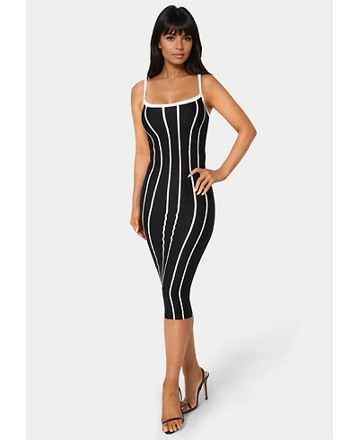 Bebe Women's Stripe Knit Bodycon Midi Dress