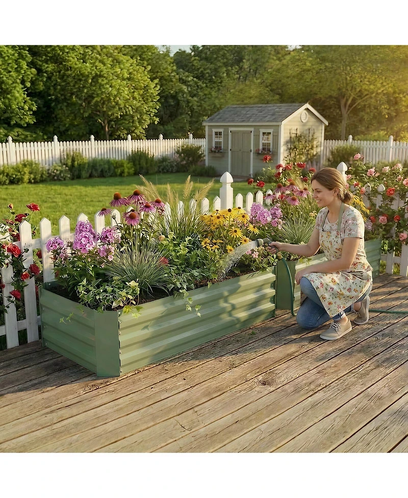 Aoodor Outdoor Raised Garden Bed Galvanized Steel Planter Box