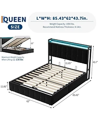 gaomon Bed Frame with Lift Up Storage, Upholstered Velvet Led Lights & Power Outlets, Hydraulic Support