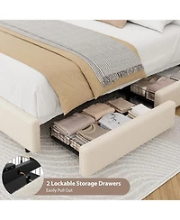gaomon Teddy Fleece Bed Frame, Bed Frame with 2 Storage Drawer and Adjustable Headboard, Soft Teddy Fabric, Easy Assembly