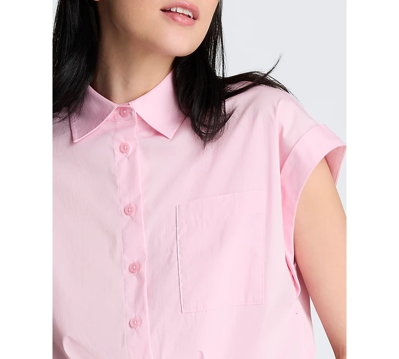 Kenneth Cole Women's Button Front Collared Cropped Shirt