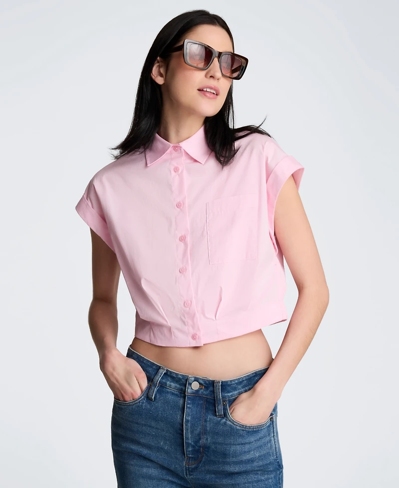 Kenneth Cole Women's Button Front Collared Cropped Shirt