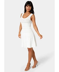 Bebe Women's Sleeveless Fit and Flare Pointelle Mini Dress