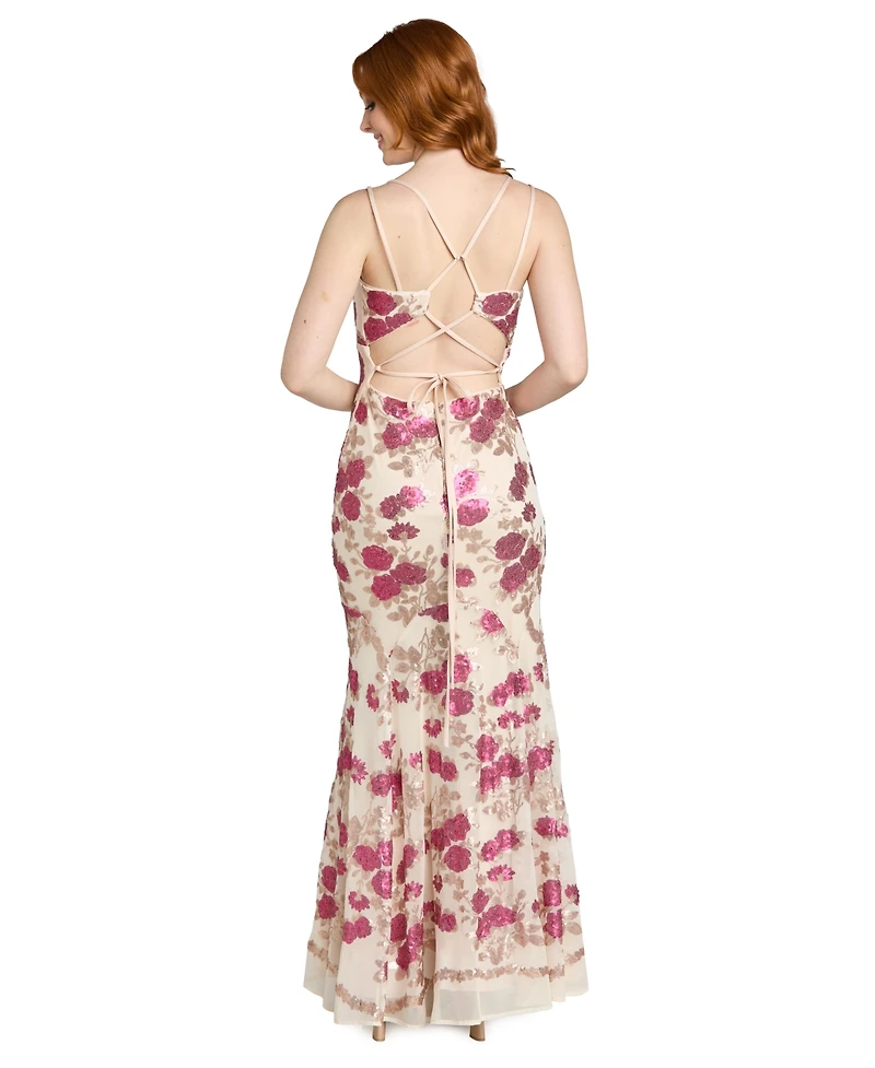 Morgan & Company Juniors' Floral Beaded Long Gown