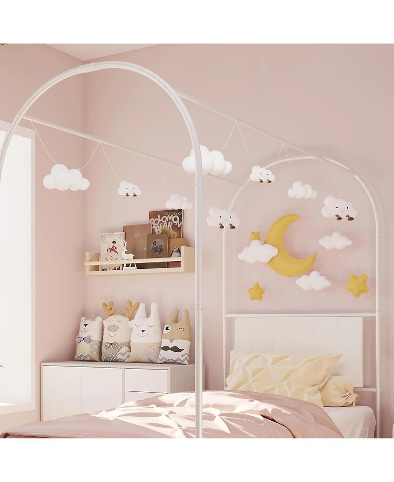 gaomon Canopy Bed Frame with Upholstered Headboard, Metal Platform Bed Frame with Strong Slats Support & Underbed Storage Space