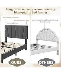 gaomon Platform Bed Frame for Kids, Linen Upholstered Headboard & Wooden Slats Support