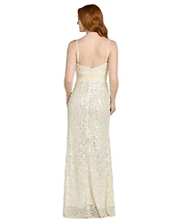 Morgan & Company Juniors' Sequin Paillettes Front-Side Slit Long Gown