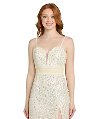 Morgan & Company Juniors' Sequin Paillettes Front-Side Slit Long Gown