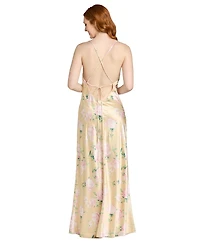 Morgan & Company Juniors' Floral Printed Cowl Neck Long Gown