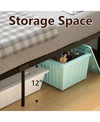 gaomon Rustic Bed Frame with Headboard,Metal Platform Farmhouse Bed Frame Slat,Sturdy Heavy Duty Bed Box Spring Needed