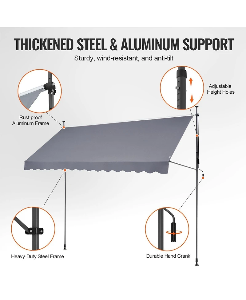 Mecale 157 x 47" Retractable Patio Awning Sunshade Shelter with Crank Handle