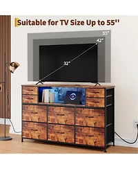 gaomon 10 Fabric Drawers Dresser with Led Lights, Entertainment Center with Charging Station, Wood Top, Open Shelves, Tv Stand for 40"-55" T