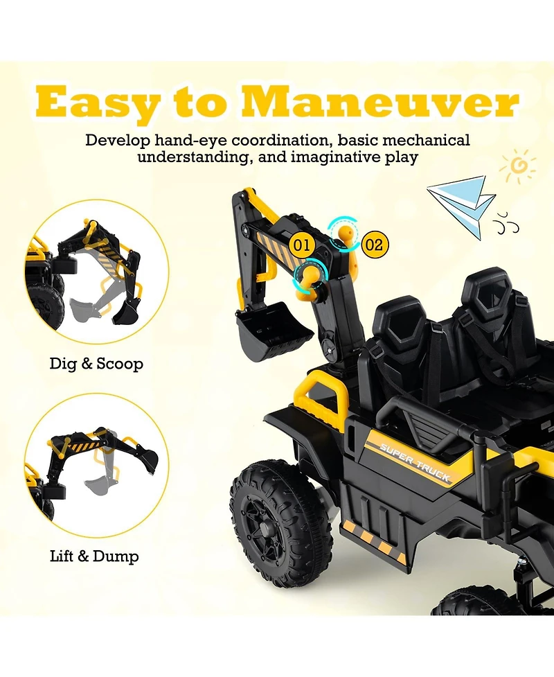Mecale 24V Ride On Excavator 4WD 2-Seater with Remote Control and Digging Arm
