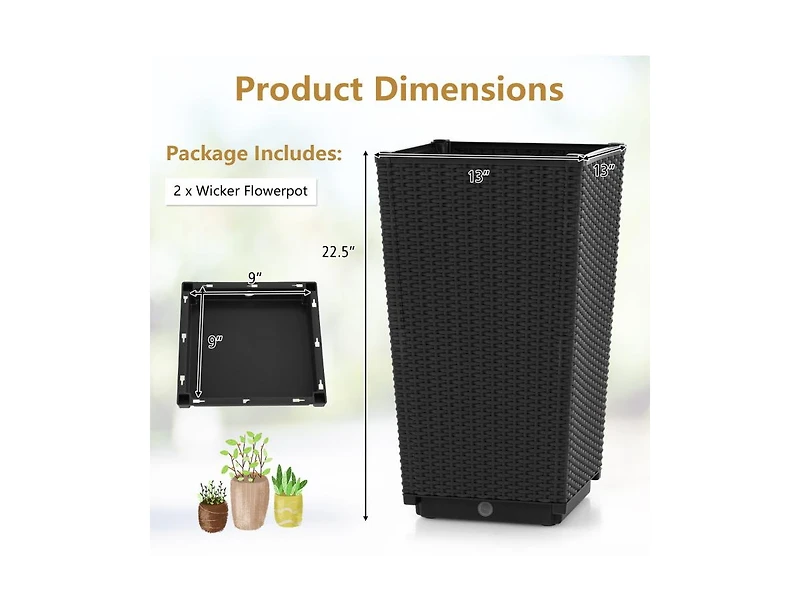 Slickblue Outdoor Wicker Flower Pot Set of 2 with Drainage Hole for Porch Balcony