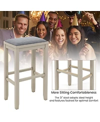 Gymax 4 Pcs Upholstered Wooden Bar Stools Bar Height Chairs Dining