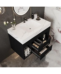 Sillysis 29.9" Floating Bathroom Vanity with Ceramic Sink, Sintered Stone Top, 2 Soft Close Drawers
