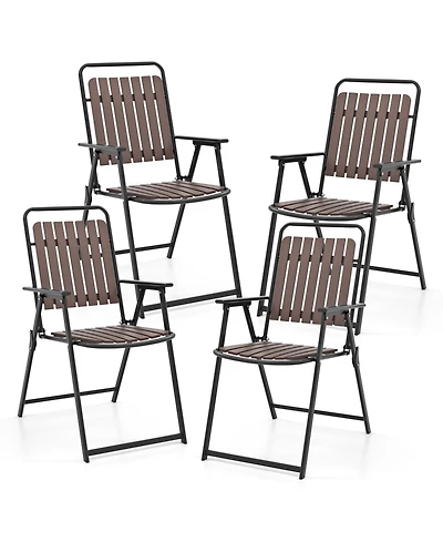 Gymax 4 pcs Patio Folding Chairs Portable Outdoor Dining Chairs w/ Pp Seat & Back