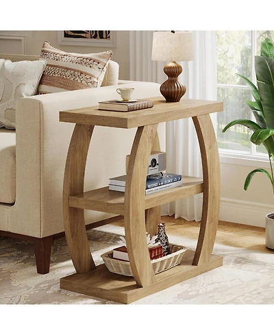 Tribesigns 3-Tier End Table for Living Room, Narrow Side Table, Farmhouse Wooden Beside Table, Tall Nightstand