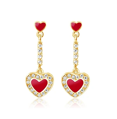 Chanteur Girls 18K Gold Plated Hypoallergenic Red Heart Drop Earrings