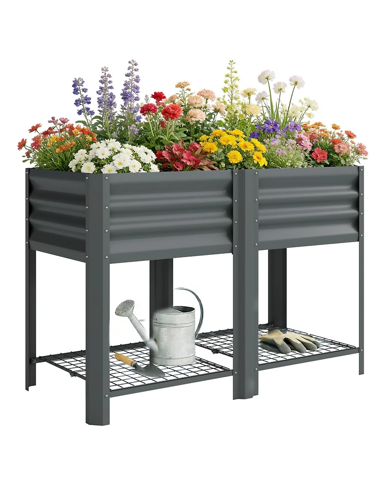 Outsunny Raised Garden Bed with Storage Shelf 31.5" High,