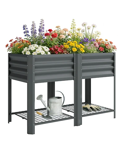 Outsunny Raised Garden Bed with Storage Shelf 31.5" High,