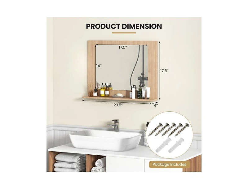 Slickblue 23.5x17.5 Inch Rectangle Bathroom Mirror with Wood Shelf