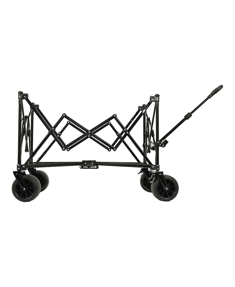 sumyeg Outdoor Storage Collapsible Foldable Wagon Cart with All Terrain Wheels, Drink Holders, Brakes, Side Pocket and Picnic Mat