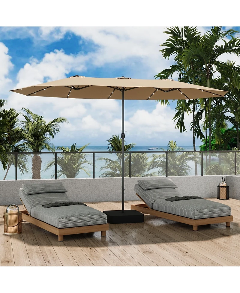 Homsee 15 ft. Double Sided Umbrella Outdoor Patio with 36 Led Solar Lights, Base and Sand Bag