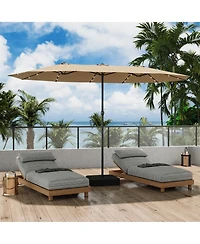 Homsee 15 ft. Double Sided Umbrella Outdoor Patio with 36 Led Solar Lights, Base and Sand Bag