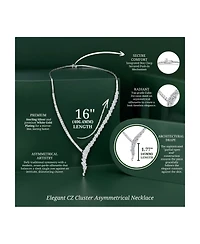 Genevive Sterling Silver White Gold Plated with Clear Round Cubic Zirconia Cluster Necklace