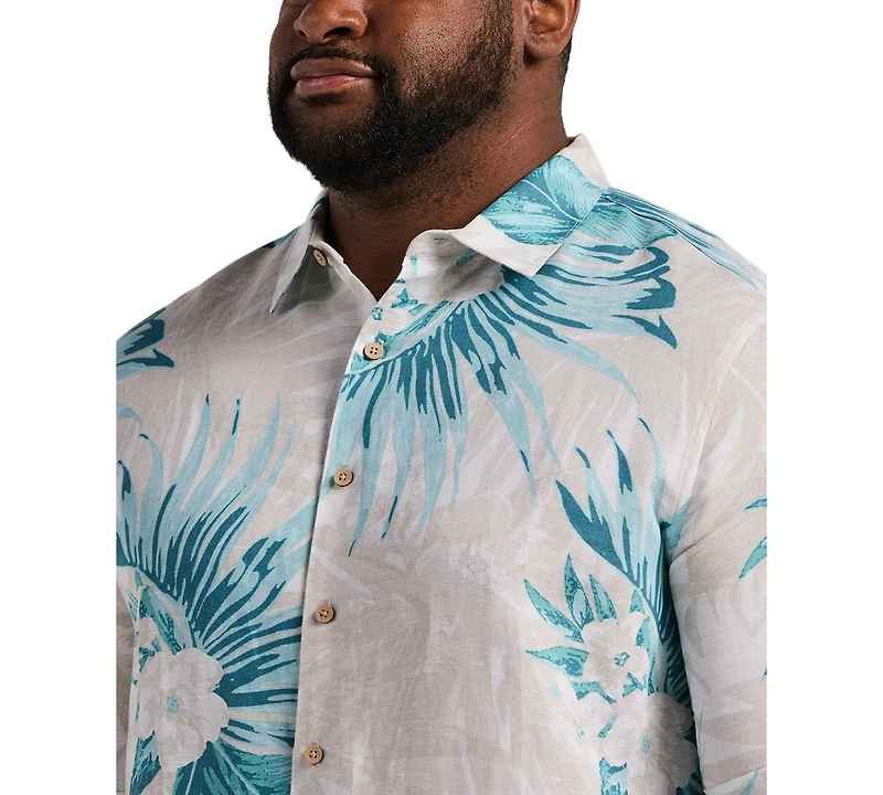 Cubavera Men's Big & Tall Linen Blend Palm Print Shirt