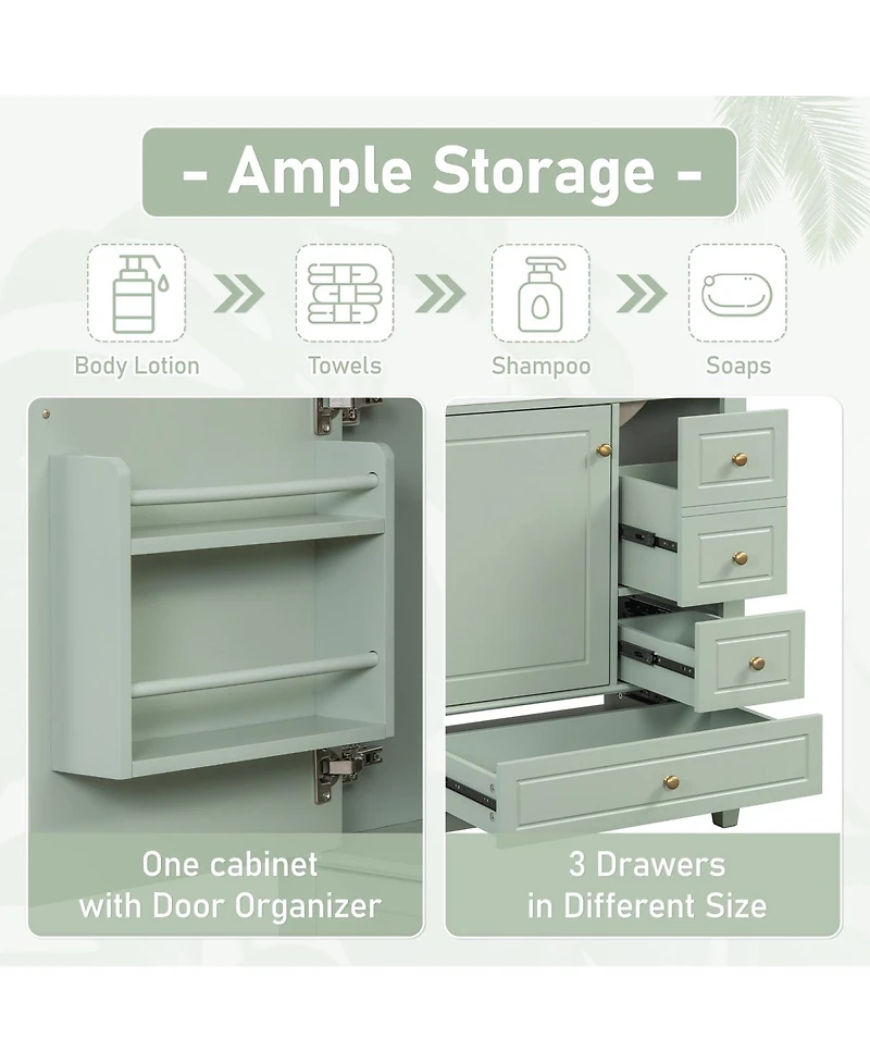 Sillysis 30" Solid Wood & Mdf Vanity Ceramic Sink Soft Close Storage Bathroom Vanity