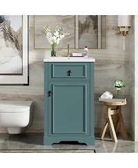 Sillysis Bathroom Vanity with Ceramic Sink, Soft Close Door, Adjustable Shelf & Door Storage for Small Bathrooms