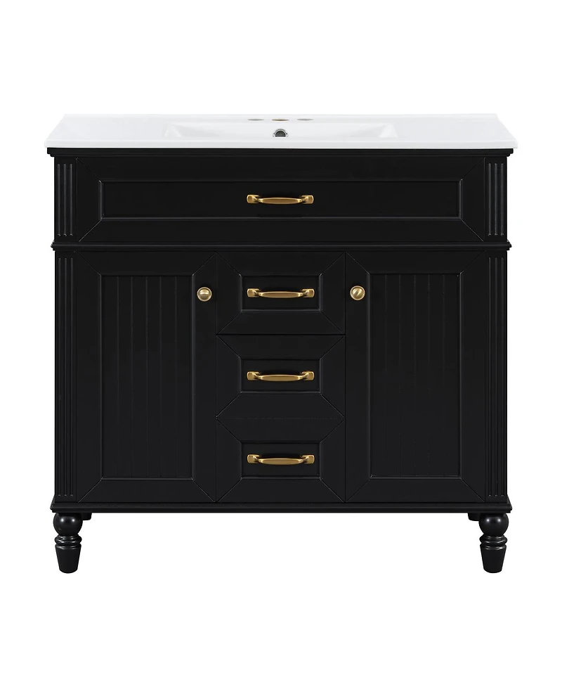 Sillysis 36" Bathroom Vanity with Ceramic Sink, Flip-Out Drawer, Soft Close Doors & Storage Drawers for Modern Bathrooms