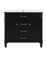 Sillysis 36" Bathroom Vanity with Ceramic Sink, Flip-Out Drawer, Soft Close Doors & Storage Drawers for Modern Bathrooms