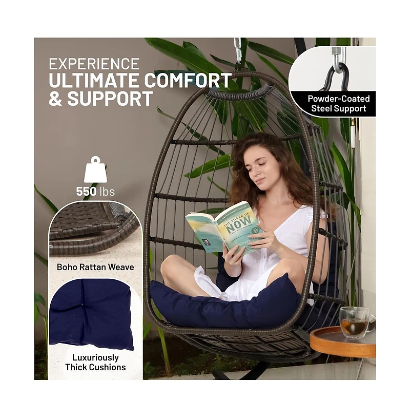 SereneLife Egg Swing Chair - Indoor/Outdoor Hanging Chair with Stand